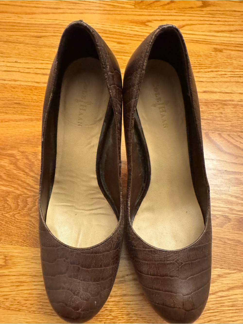 Cole Haan Brown Croc-Embossed Leather Flats